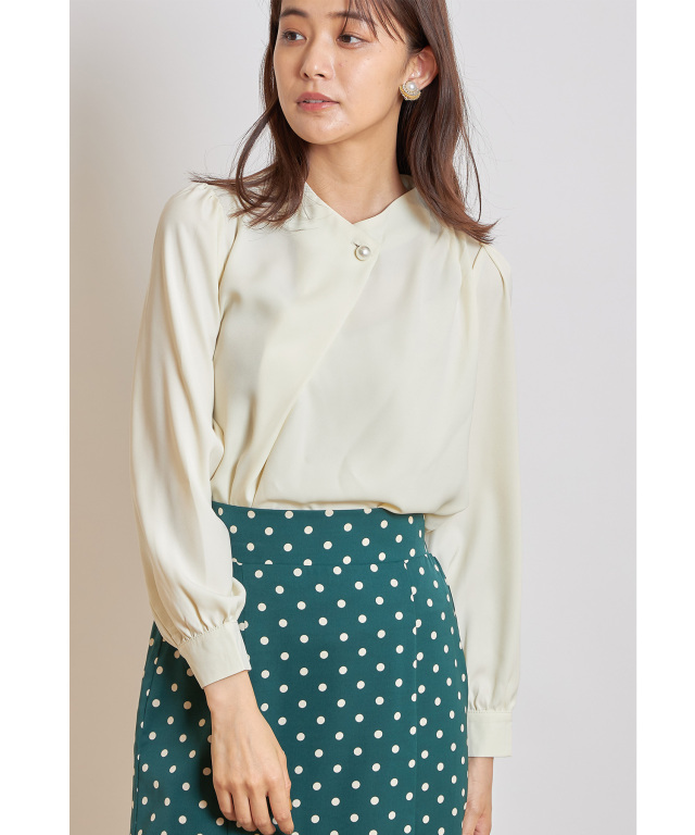 11月1日午前0:00再販！パールボタンラップブラウス/#28 アイボリー