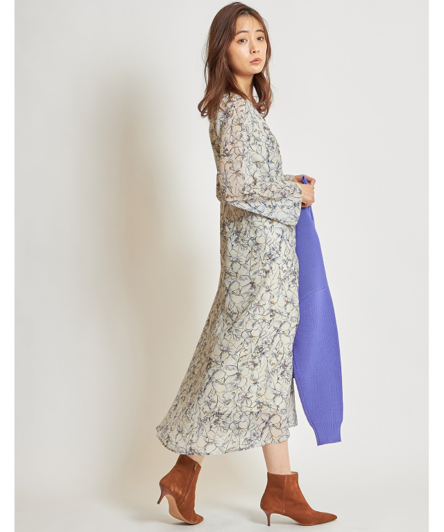 【訳あり】acka シアーフラワーワンピース Iライン ロング丈 花 サイズ2 sheer flower one-piece – Acka online store