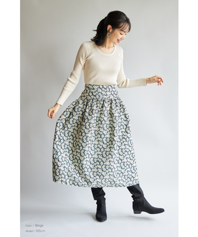 マシェリコラボ》フラワージャガードスカート