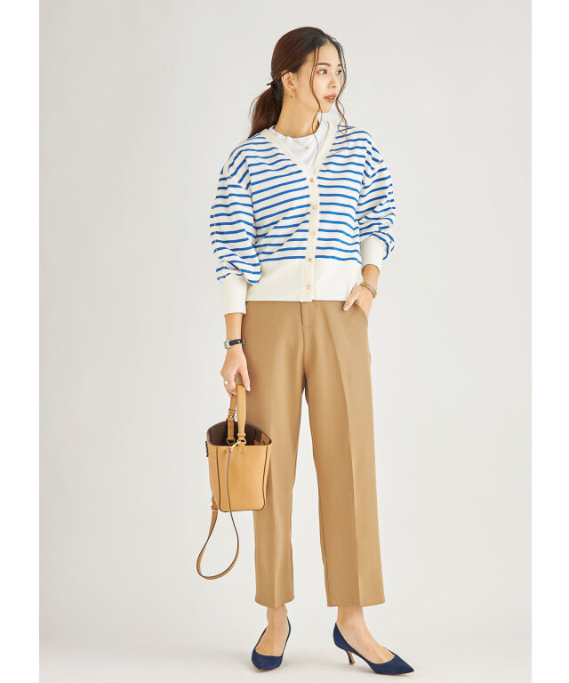 前後2WAY裏起毛ボーダーVネックカーデ