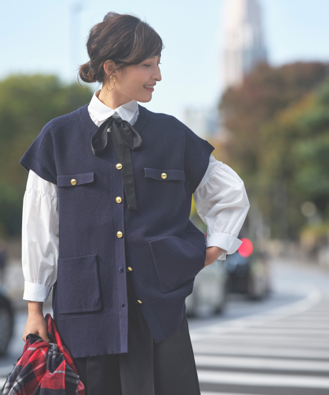 タイ付きバルーンスリーブブラウス 