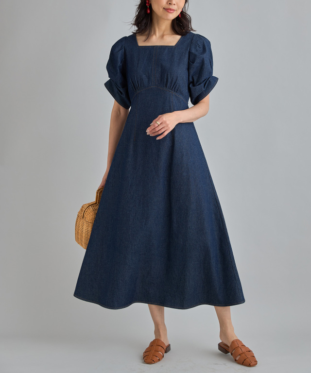 タック変形スリーブワンピース