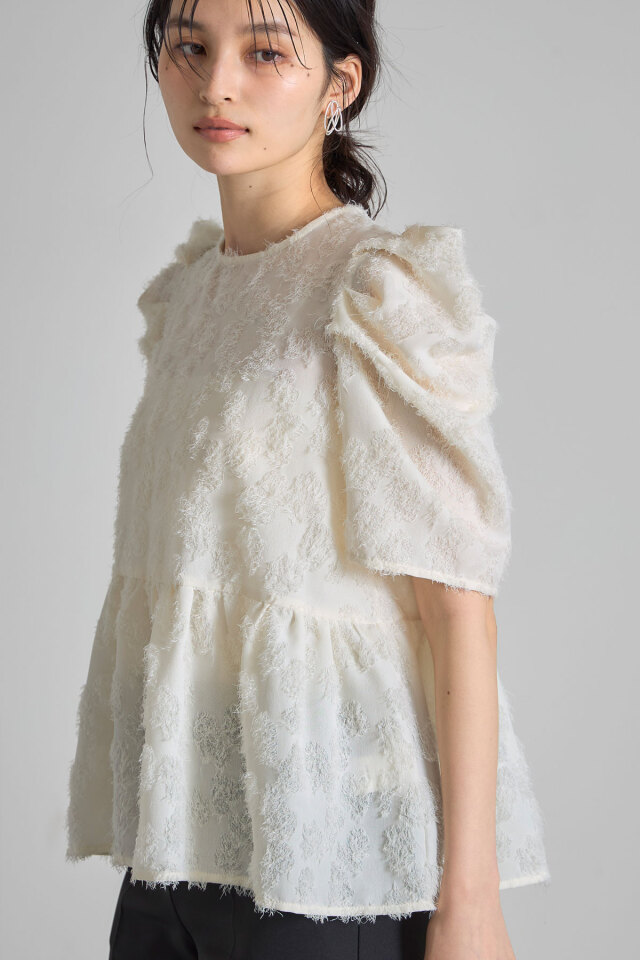 ohga ペプラムブラウス　黒 WEB限定】＜at ease＞ジャカード ペプラム ブラウス