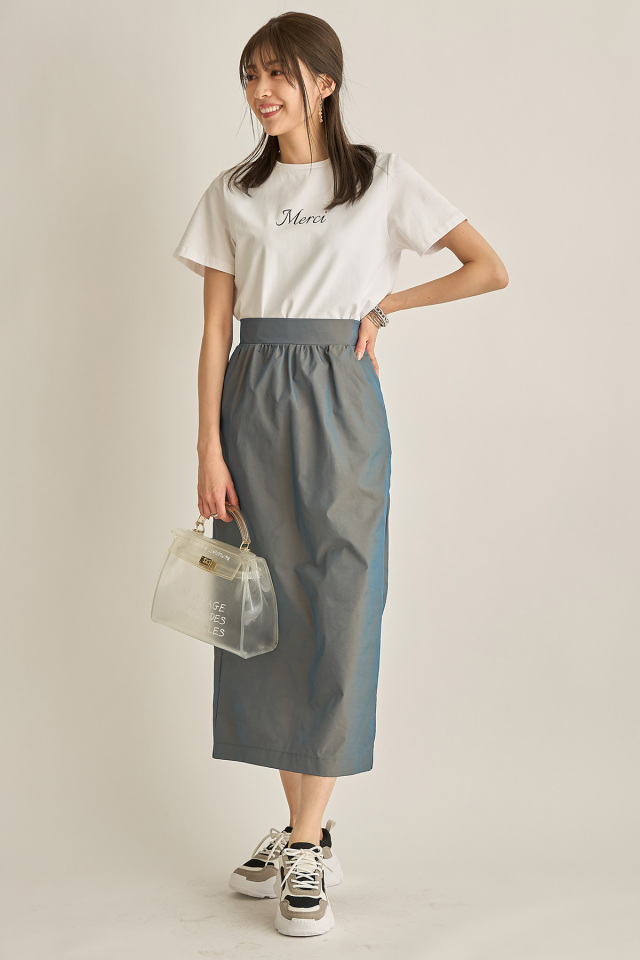 新品 Rirandture シャンブレータフタスカート 会社 オフィス デートM 新品 Rirandture シャンブレータフタスカート 会社 オフィス