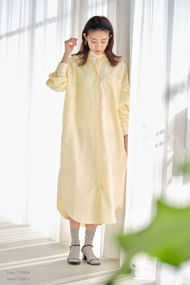 ストライプロングシャツワンピース