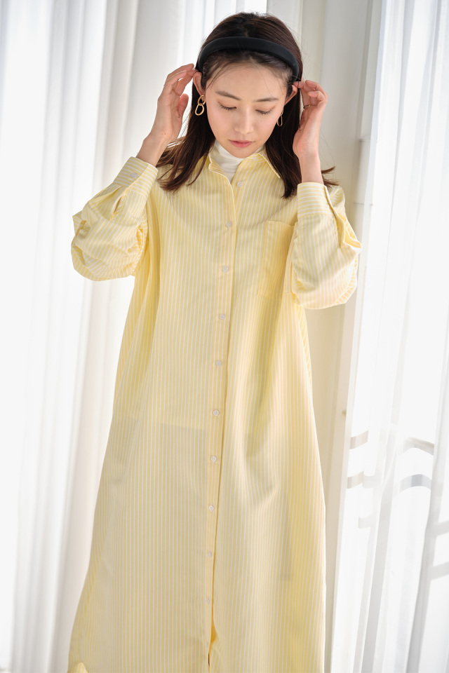 ストライプロングシャツワンピース 