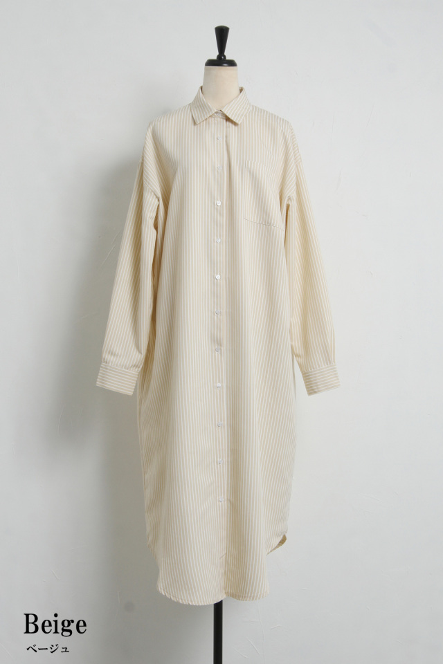 ストライプロングシャツワンピース 