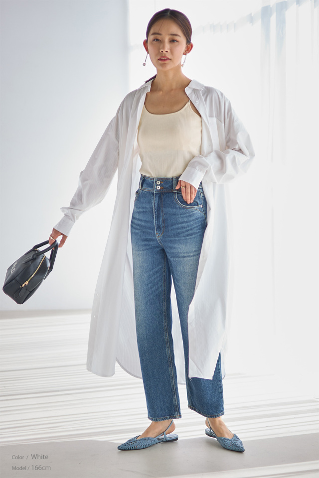 ストライプロングシャツワンピース