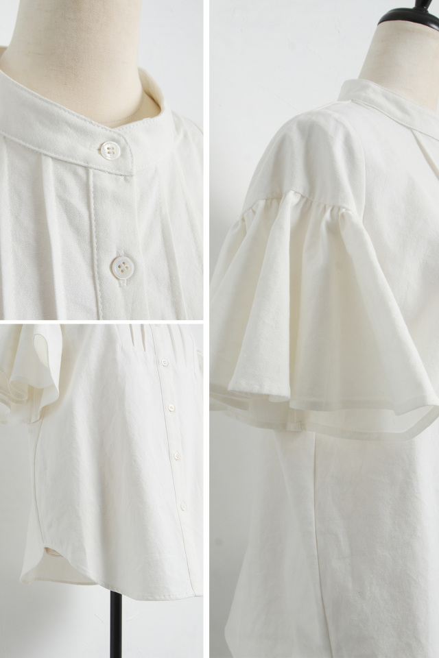 Ayaさん着用】ギャザーフレアスリーブツイルシャツ