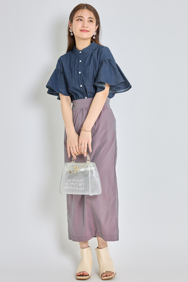 Ayaさん着用】ギャザーフレアスリーブツイルシャツ