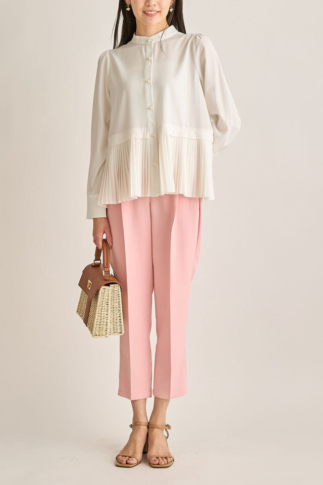 パール釦プリーツブラウス