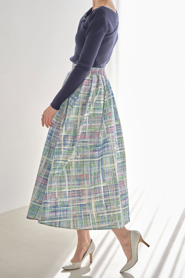 フレアチェックスカート モザイクチェックフレアスカート