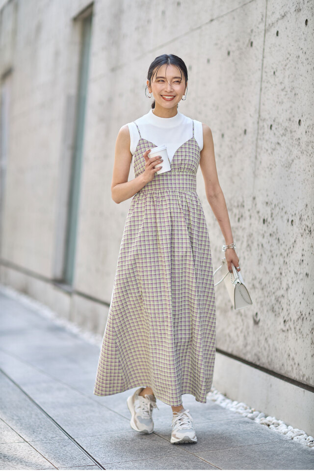 モールチェックキャミワンピース