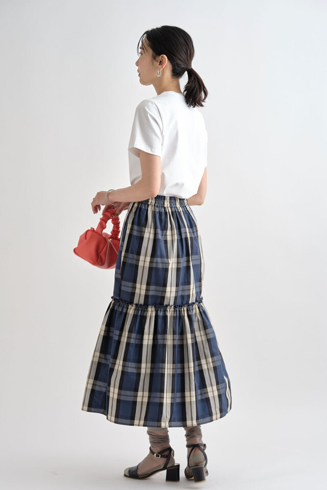 チェックタフタティアードスカート 