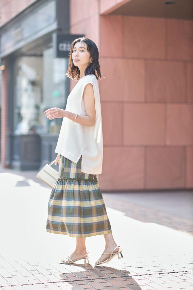 チェックタフタティアードスカート 