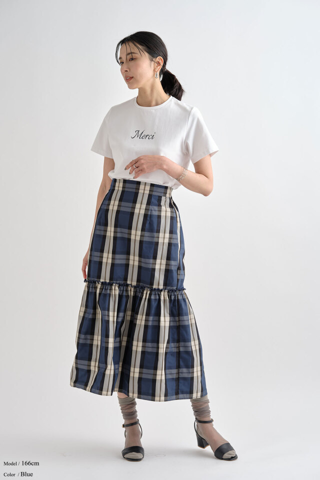 チェックタフタティアードスカート 