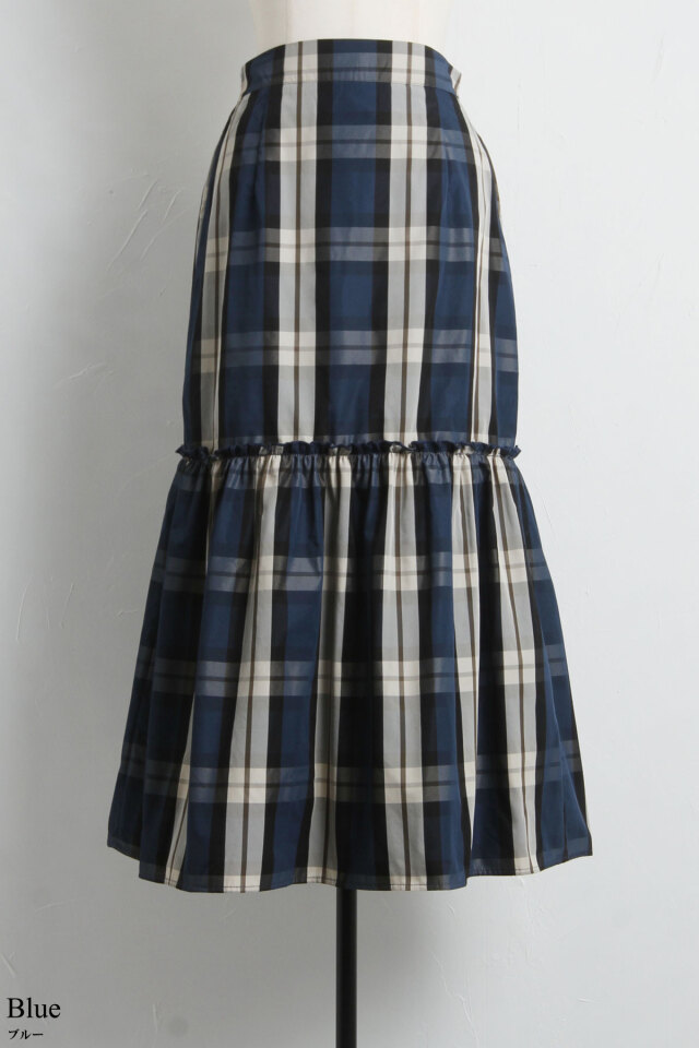 チェックタフタティアードスカート 