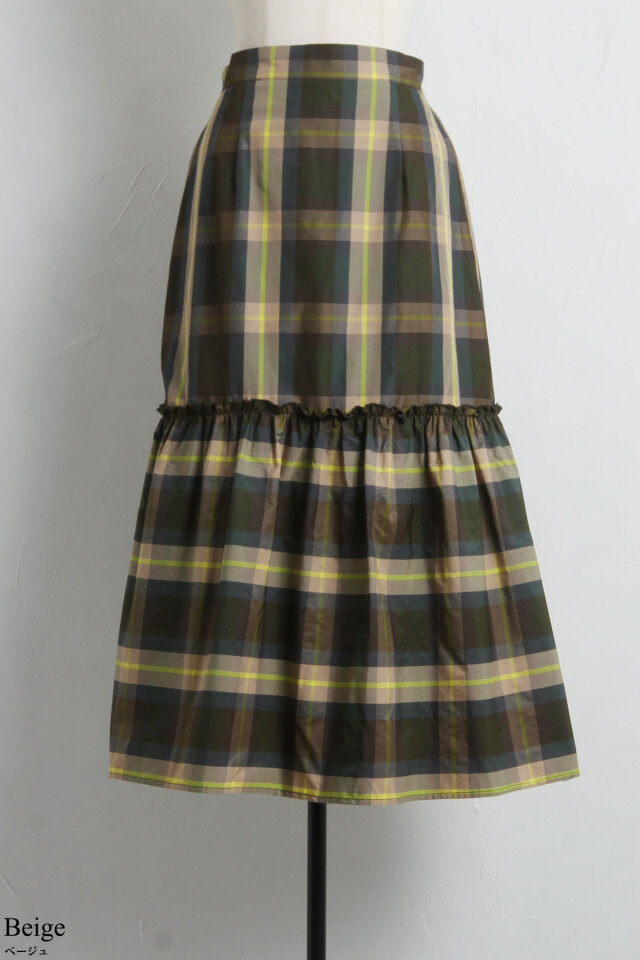 チェックタフタティアードスカート 