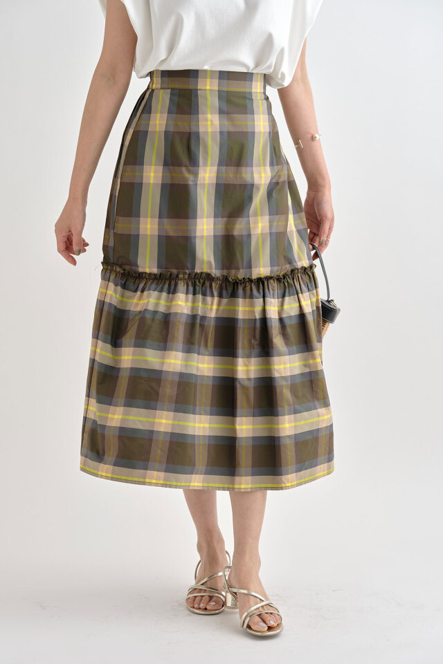 チェックタフタティアードスカート 