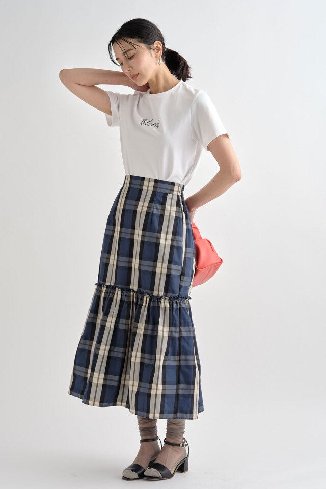 チェックタフタティアードスカート 