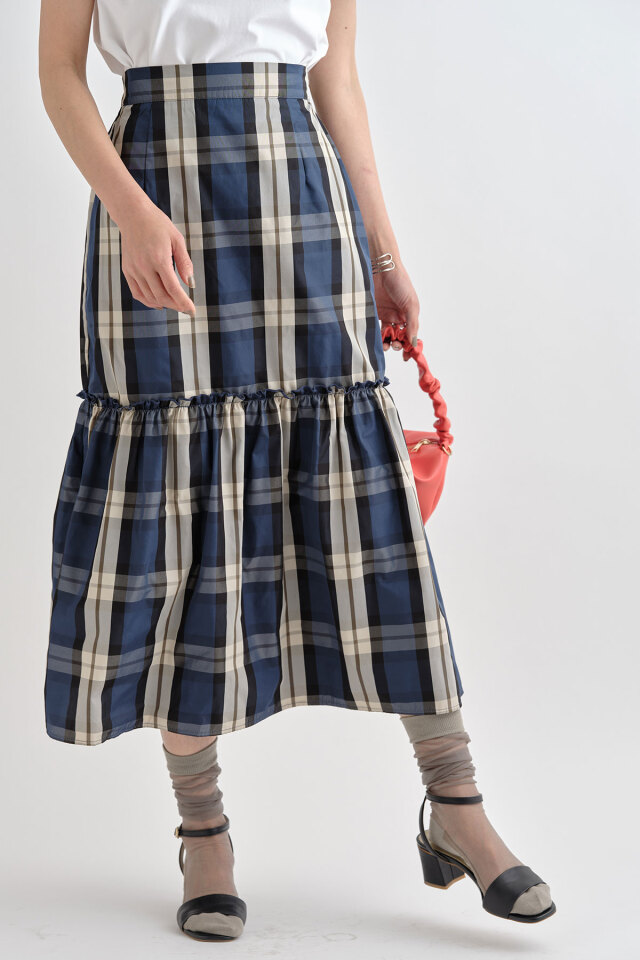 チェックタフタティアードスカート 