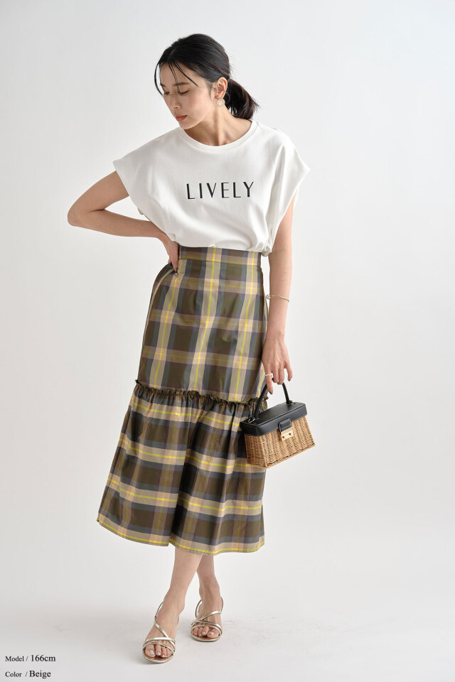 チェックタフタティアードスカート 