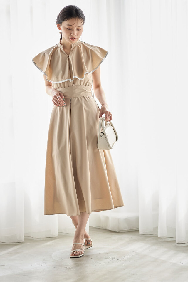 冨張愛さん着用】配色パイピングワンピース 