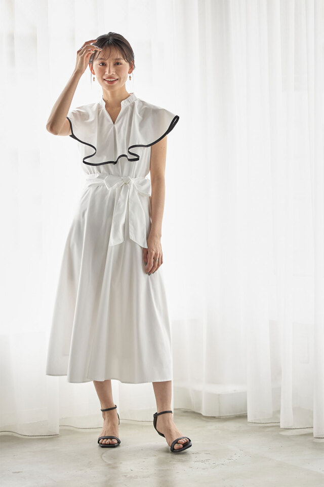 冨張愛さん着用】配色パイピングワンピース 