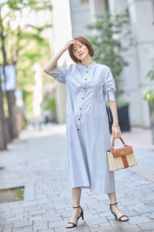 【美品】半袖ドロストシャツワンピース STYLE DELI｜【LUXE】ノースリドロストシャツワンピース