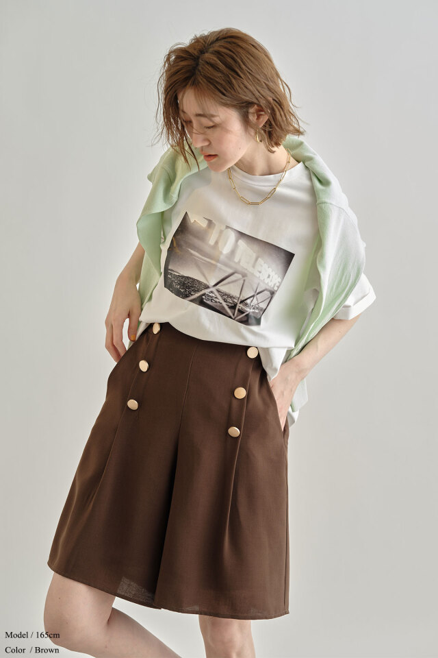 A17181 極美品 ミュベール オリーブプリントハーフパンツ リネンコットン ライトウェイトリネン ハーフパンツ WKO4318｜トゥモローランド