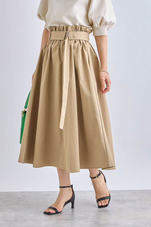 ベルテッドタフタギャザースカート 