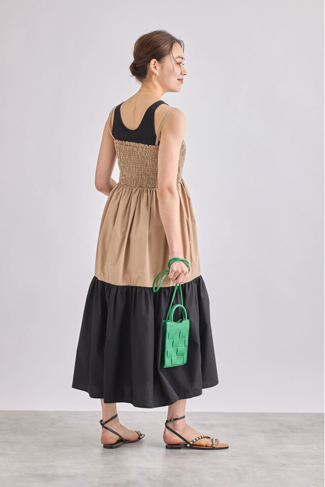 【美品】ワンダフルワールド くま ティアード スカート チャ色 No.987 ガーデニングくまちゃんティアードジャンパースカート / 生成