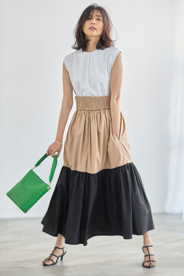 ともページ 2WAY配色ティアードワンピース