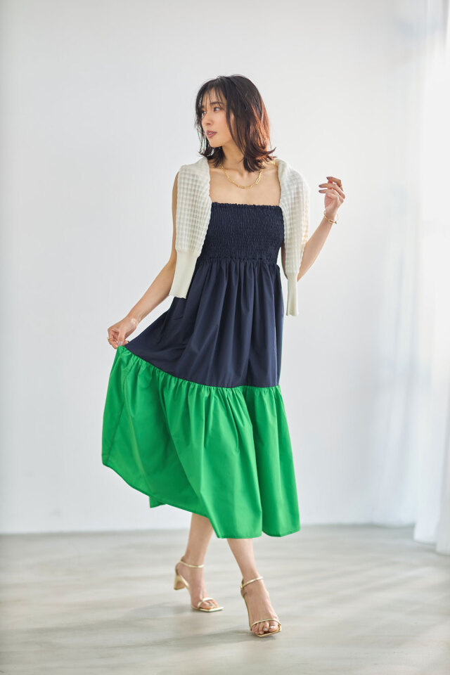 ともページ 2WAY配色ティアードワンピース