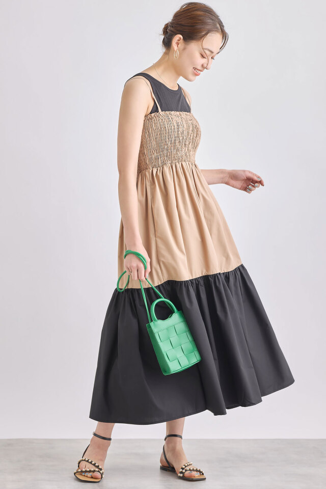 2WAY配色ティアードワンピース