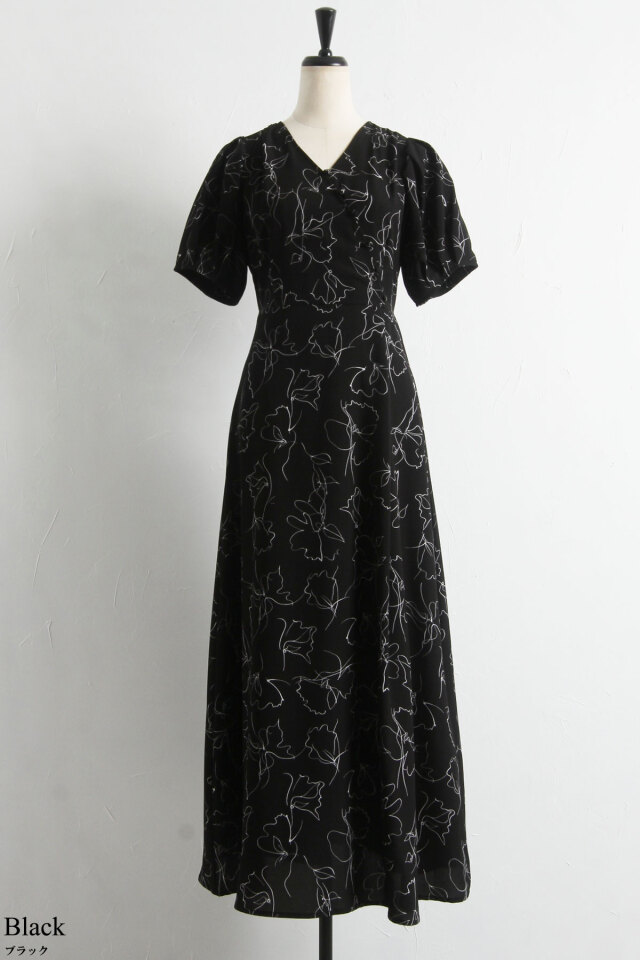 成瀬愛里さん着用】モノトーンフラワーカシュクールワンピース 