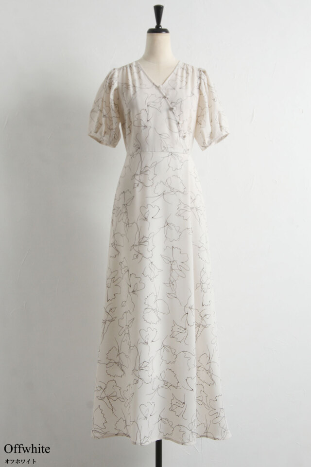 成瀬愛里さん着用】モノトーンフラワーカシュクールワンピース 