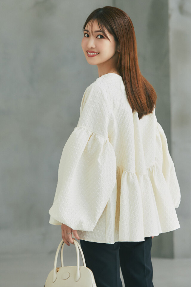 【マシェリコラボ】ふくれジャガードバルーンスリーブチュニック※一部店舗のみ入荷