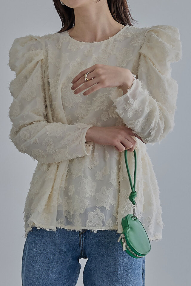 シャギージャガードペプラムブラウス（長袖）