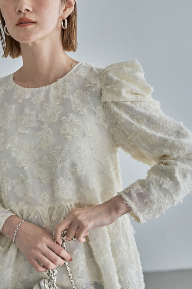 ohga ジャガードブラウス 長袖 OHGA FLOWER BLOUSE ピンクフラワーブラウスジャガード