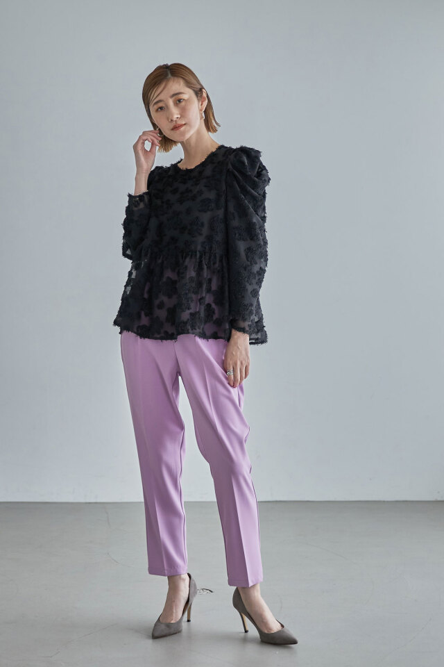 新品オーガンジージャガード半袖ペプラムブラウス　ブラック36 予約]膨れジャガードペプラムブラウス/ブラック – Lumier