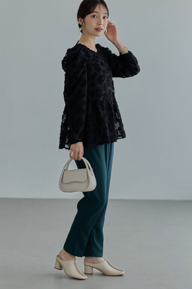 ohga ジャガードブラウス 長袖 OHGA FLOWER BLOUSE ピンクフラワーブラウスジャガード