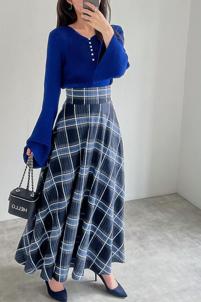 ハイウエストチェックフレアスカート