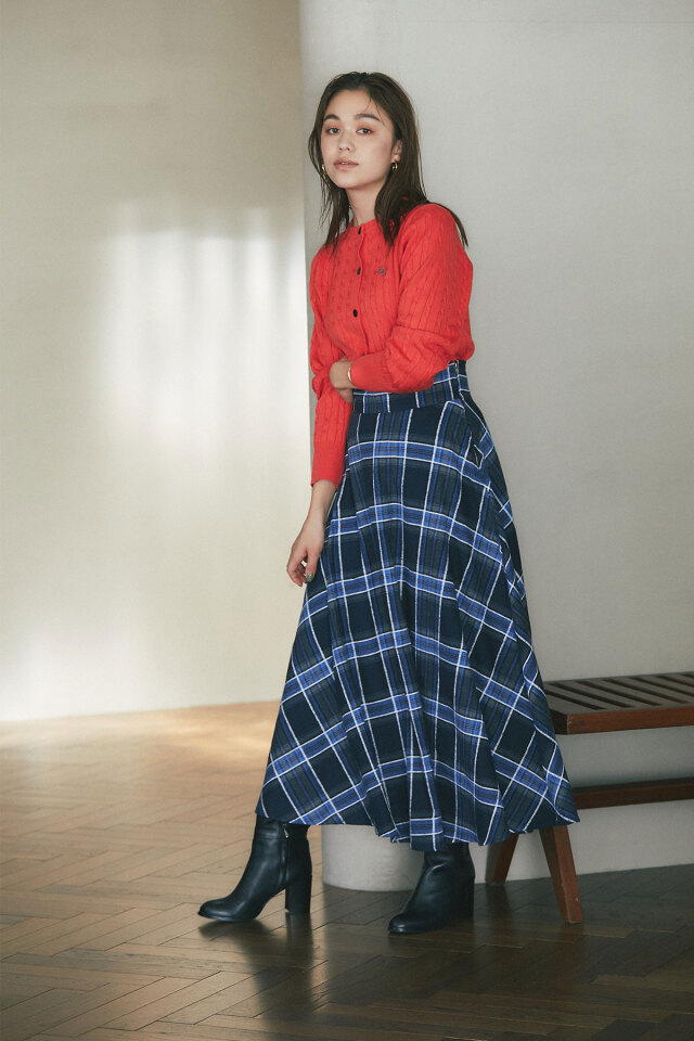 ハイウエストチェックフレアスカート