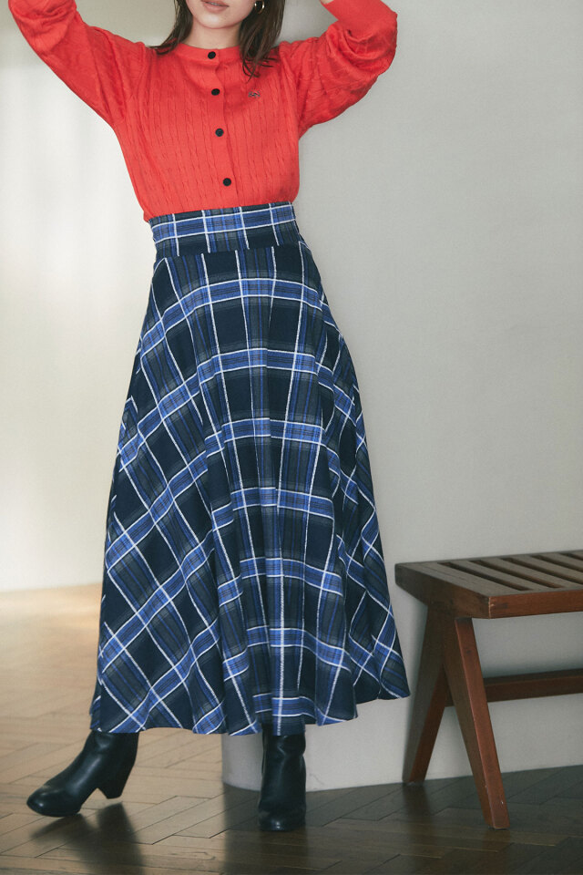 ハイウエストチェックフレアスカート