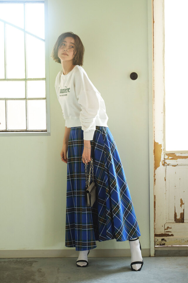 ハイウエストチェックフレアスカート