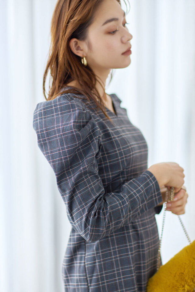 Iラインチェックワンピース