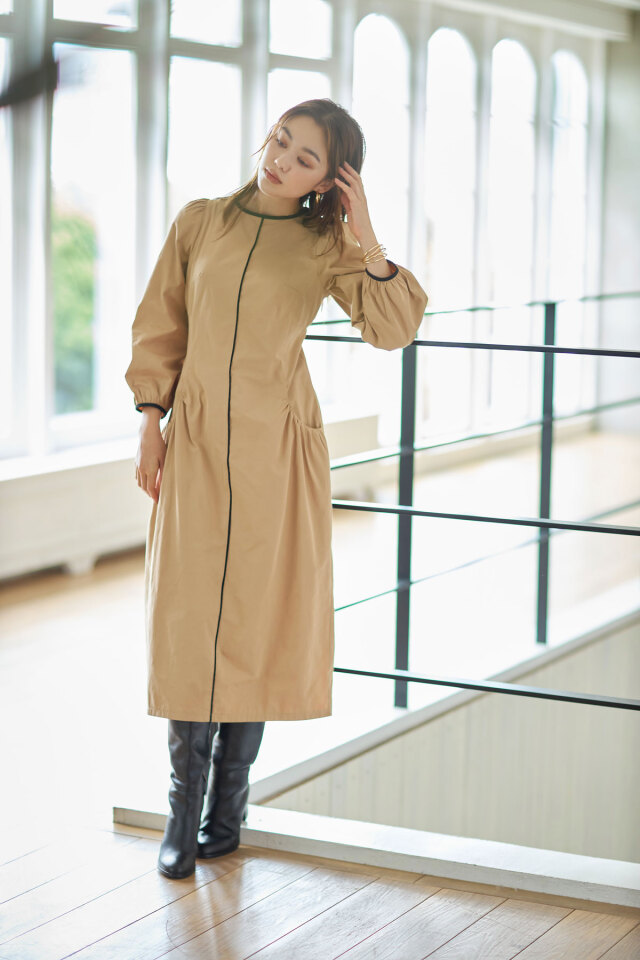 配色パイピングデザインワンピース