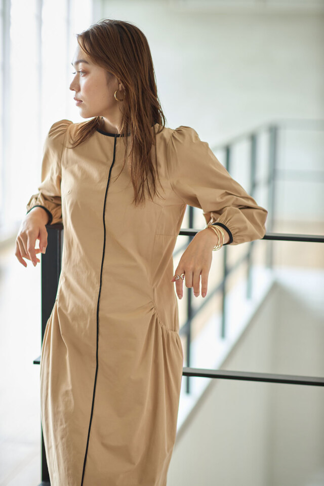 配色パイピングデザインワンピース