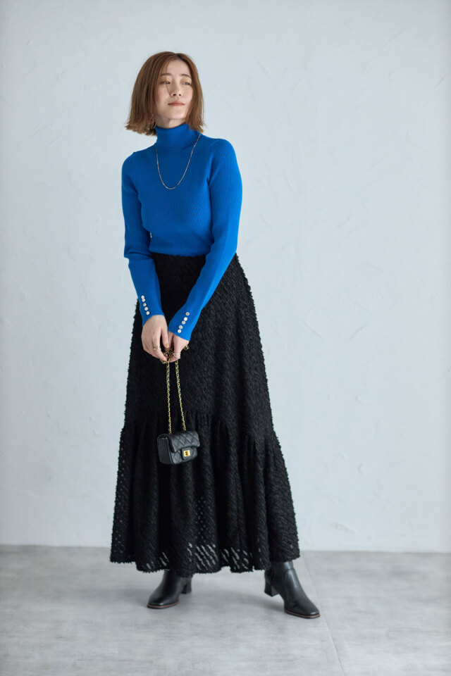 限定価格！即発送andrea&co 新品フリンジジャガードジャケット完売品♡ yukoさんコラボ】フリンジジャガードティアードスカート